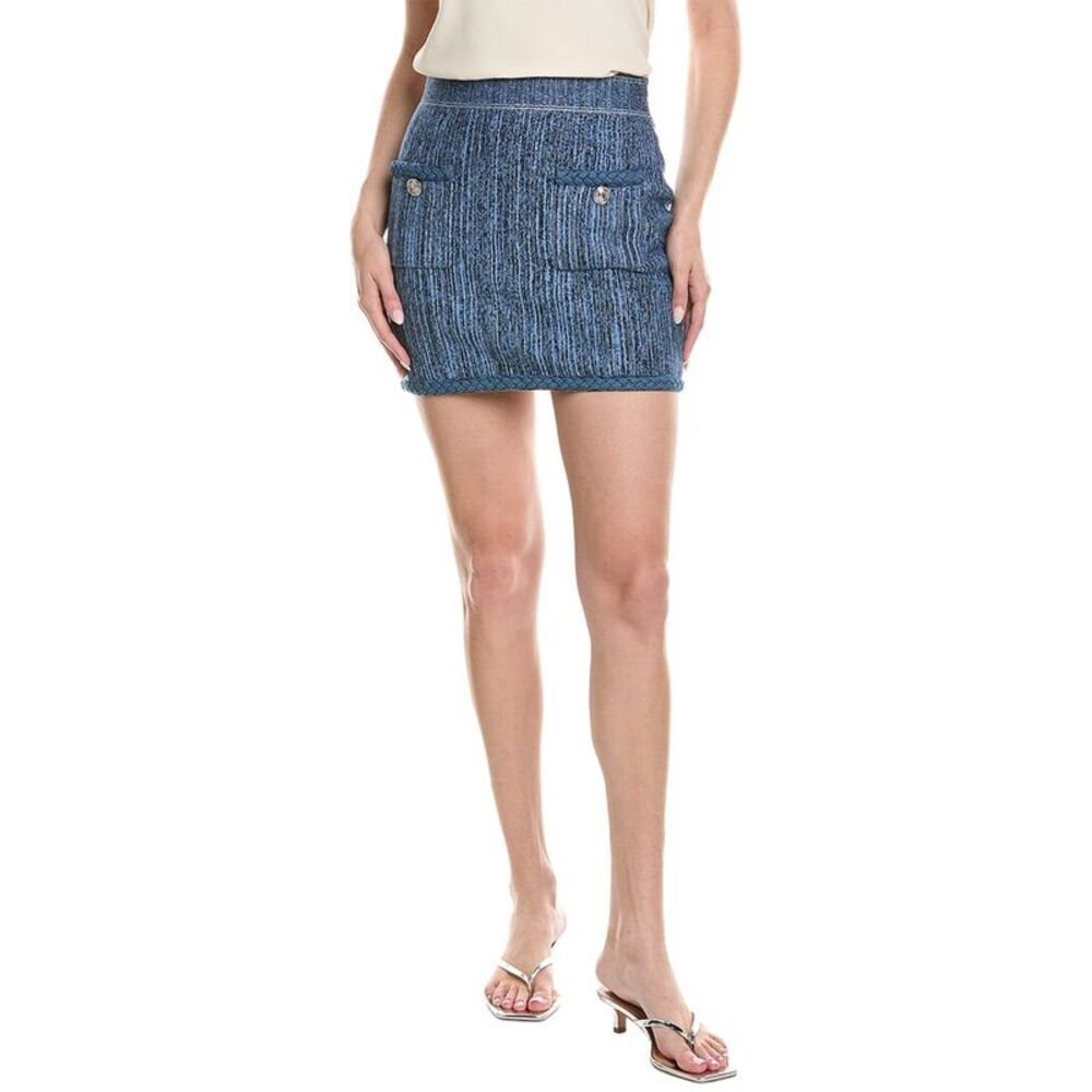 Milly Womens  Soleil Pinstripe Knit Mini Skirt, Blue